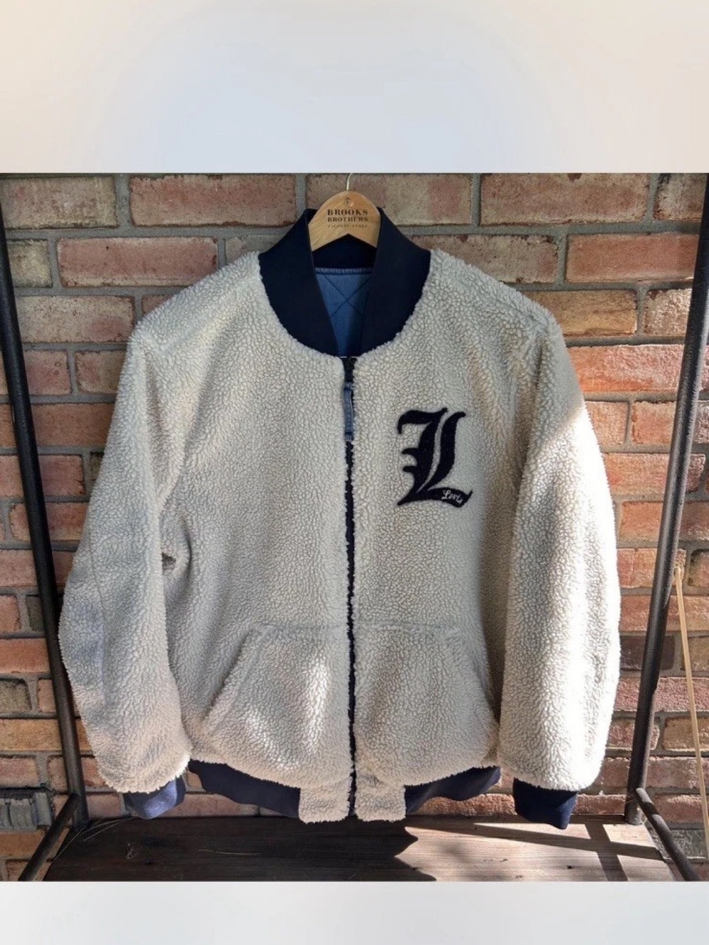 Levi's Reversible Bomber Jacket Quilted Chambray Shell & Sherpa Fur Blue Cream L